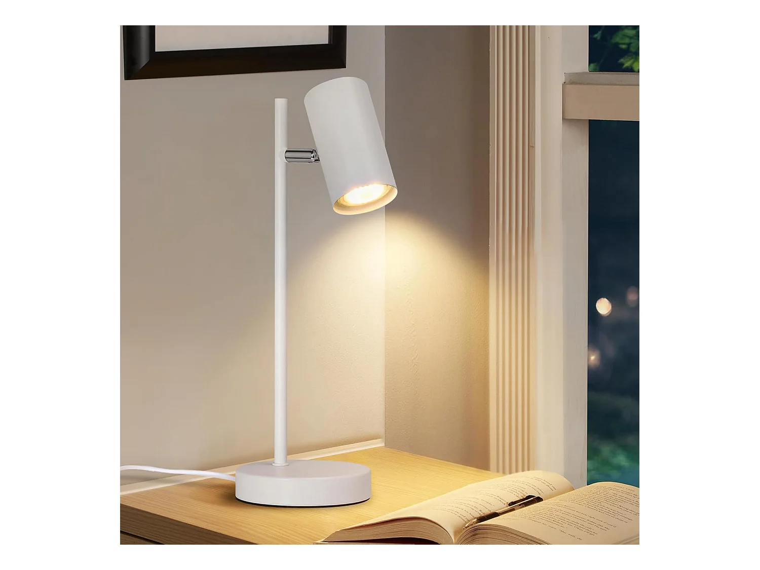 NETTLIFE nachtkastlamp, kamerlamp, draaibare witte tafellamp van 350° met GU10, kantoormetaal