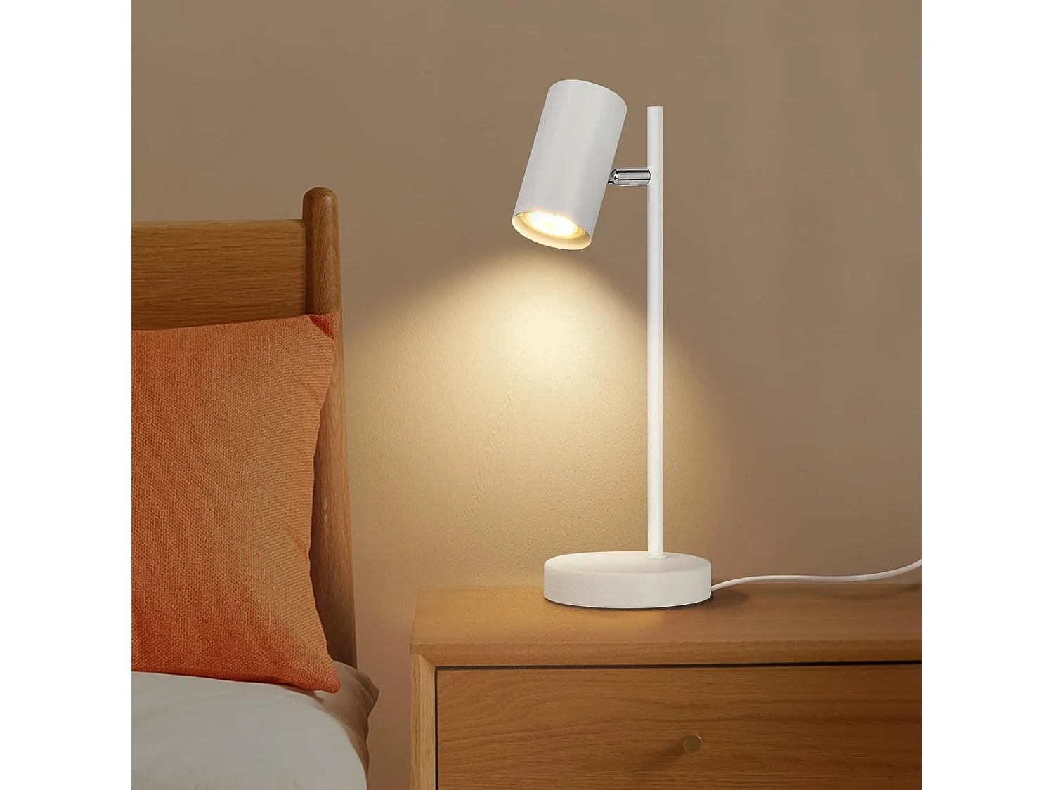 NETTLIFE nachtkastlamp, kamerlamp, draaibare witte tafellamp van 350° met GU10, kantoormetaal