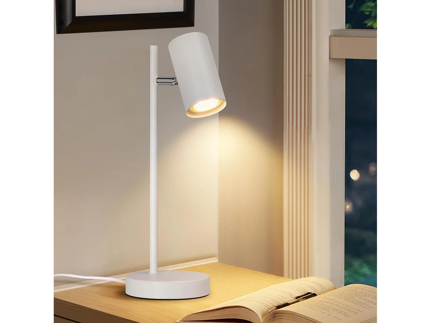 NETTLIFE nachtkastlamp, kamerlamp, draaibare witte tafellamp van 350° met GU10, kantoormetaal