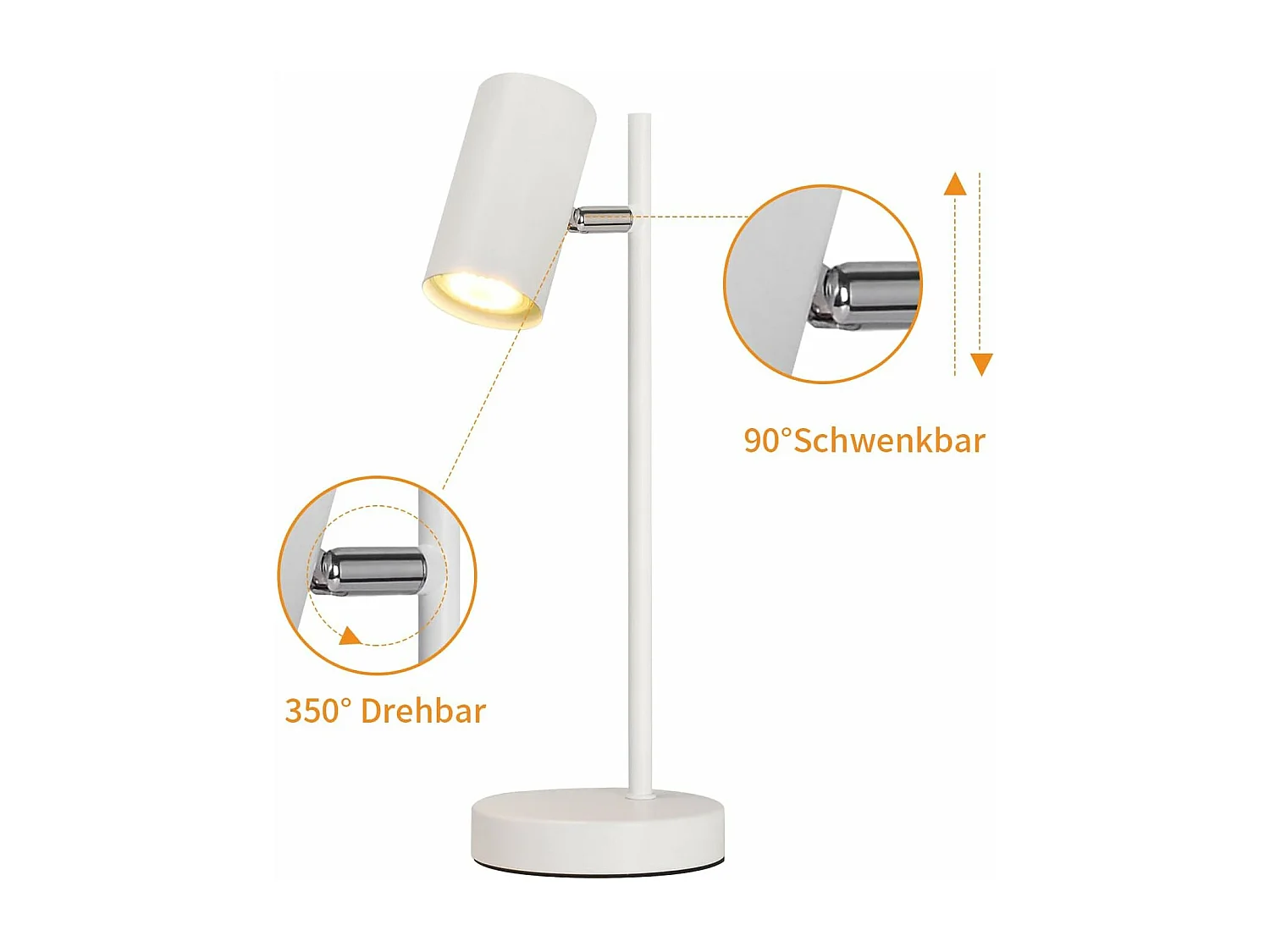 NETTLIFE lampe de chevet chambre lampe de table blanc pivotant 350° GU10 métal bureau