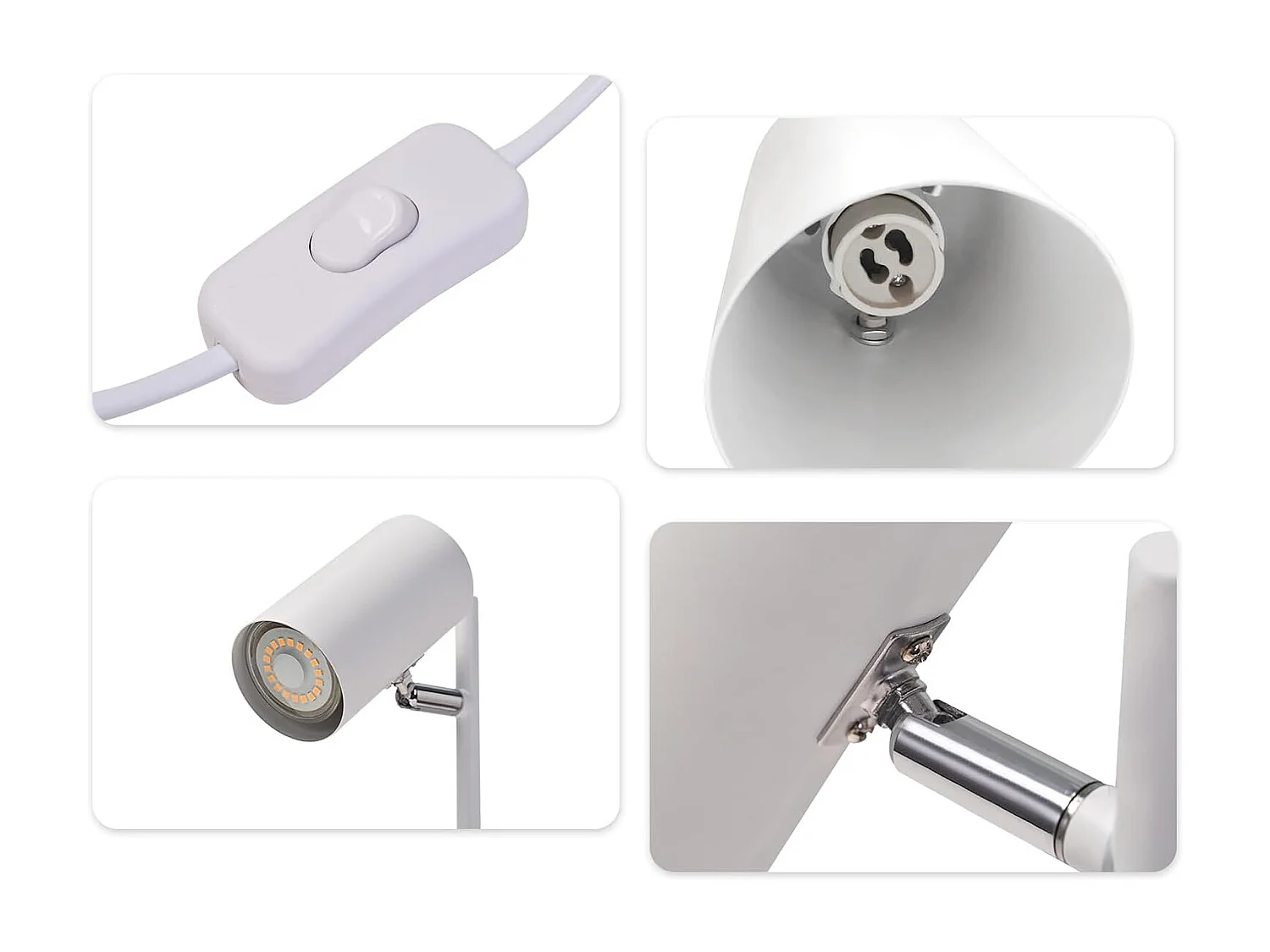 NETTLIFE lampe de chevet chambre lampe de table blanc pivotant 350° GU10 métal bureau