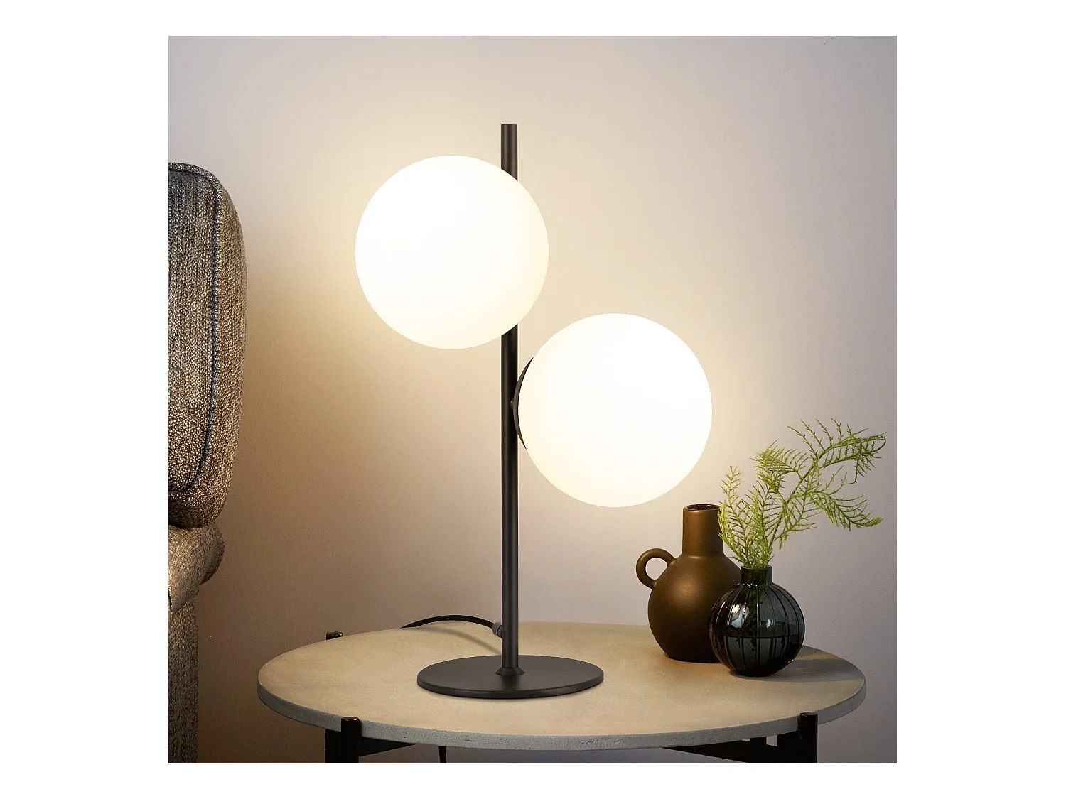 NETTLIFE Lampe de Table Lampe de Chevet Noire Salon E27 Design Moderne Verre Industriel Vintage Métal 2 Ampoules