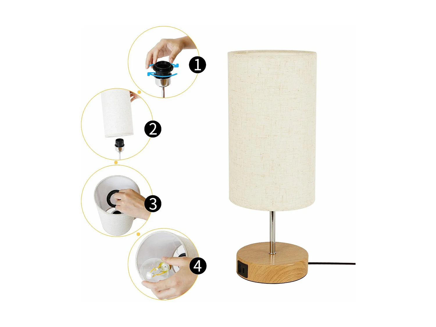 NETTLIFE 2 x Lampe de table tactile dimmable E27 lampe de chevet salon abat-jour en tissu moderne