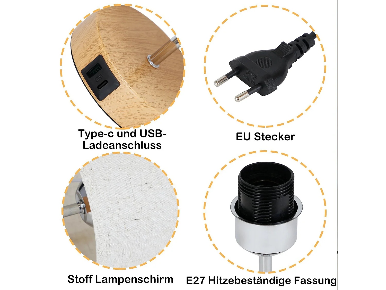 NETTLIFE 2 x Dimbare Touch Tafellamp E27 Bedlamp Woonkamer Moderne Stoffen Lampenkap