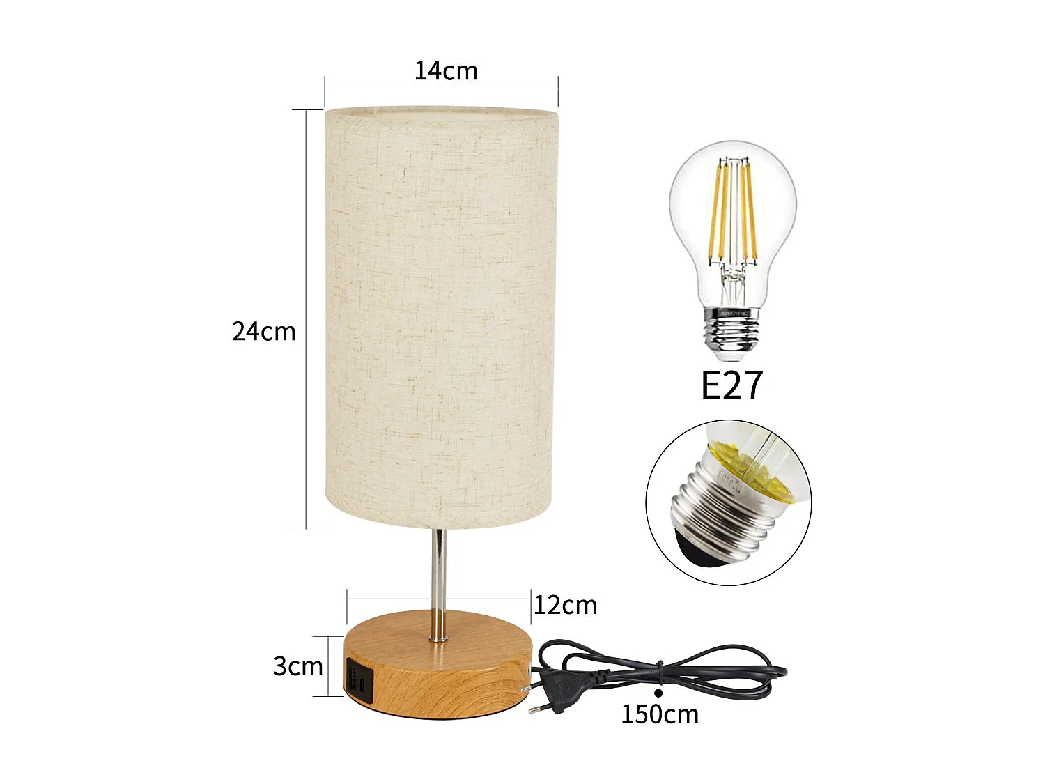 NETTLIFE 2 x Dimbare Touch Tafellamp E27 Bedlamp Woonkamer Moderne Stoffen Lampenkap