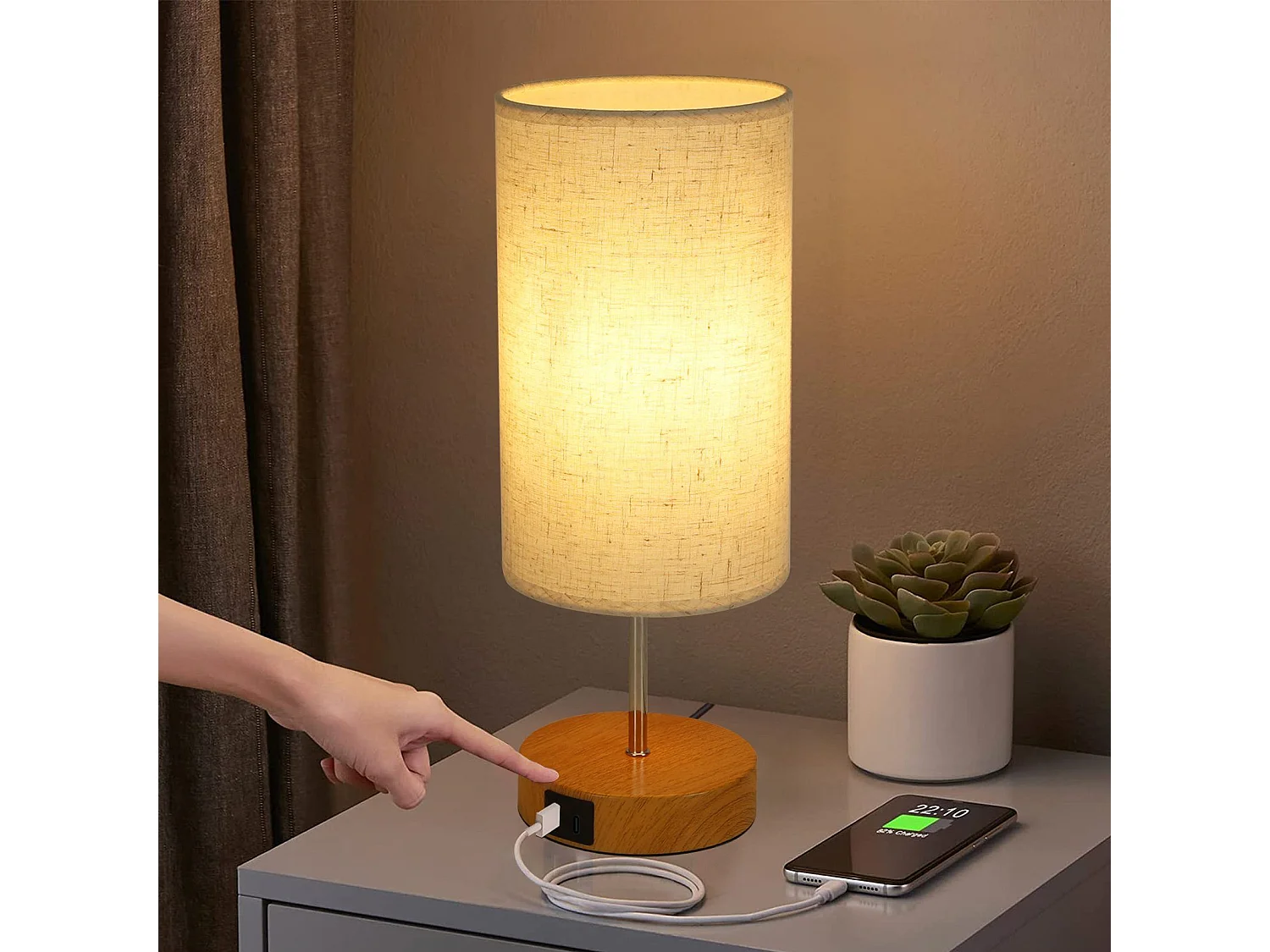 NETTLIFE 2 x Dimbare Touch Tafellamp E27 Bedlamp Woonkamer Moderne Stoffen Lampenkap