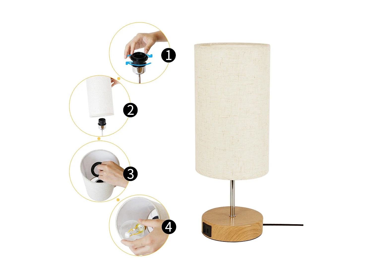 NETTLIFE 2 x Lampe de table tactile dimmable E27 lampe de chevet salon abat-jour en tissu moderne