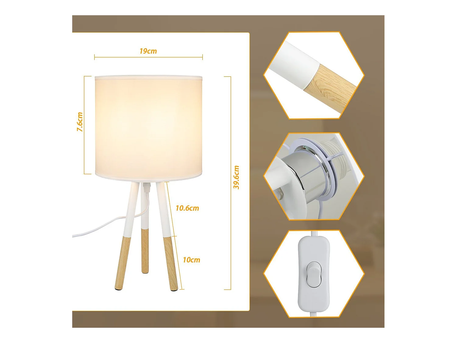 NETTLIFE 2er Set Tischleuchte Modern Nachttischlampe Weiß E27 Metall Design Arbeitszimmer