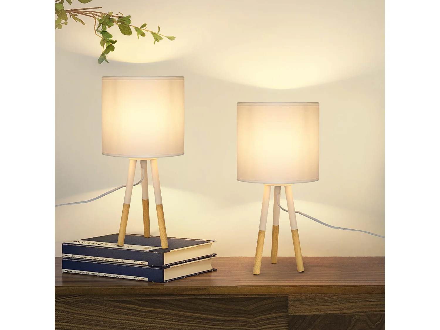 NETTLIFE Pakket van 2 tafellampen / nachtlampen, moderne witte E27 - metalen design, voor de studeerkamer.