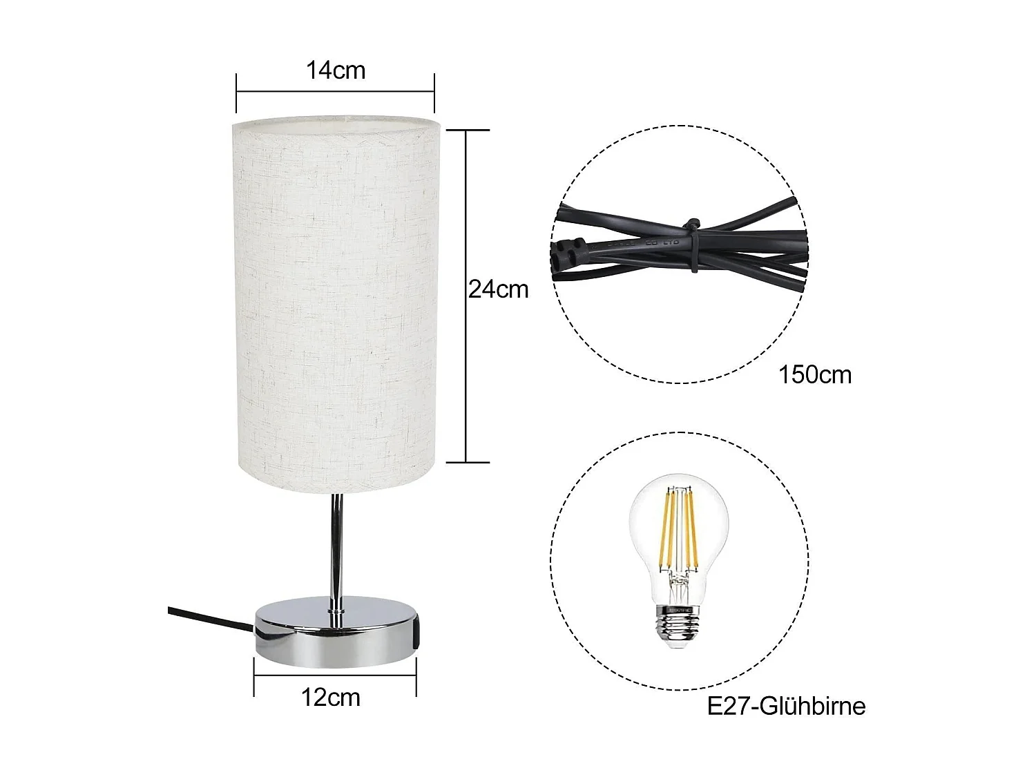 NETTLIFE Nachtkastlamp, aanraakbaar, verduisterbaar, met oplaadfunctie, moderne tafellamp met USB, E27.