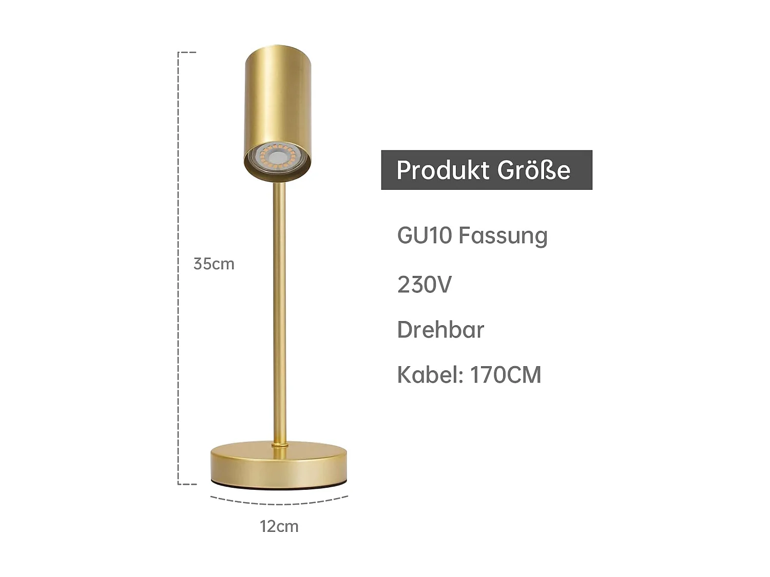 NETTLIFE lampe de chevet lampe de table de salon or pivotante 350° GU10 or en métal bureau