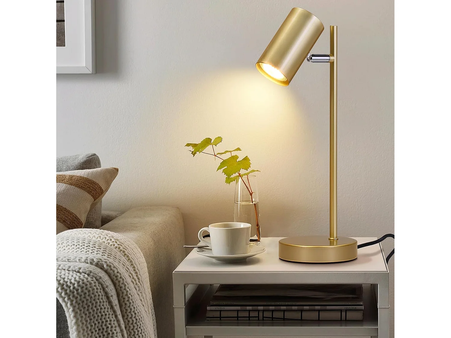 NETTLIFE lampe de chevet lampe de table de salon or pivotante 350° GU10 or en métal bureau