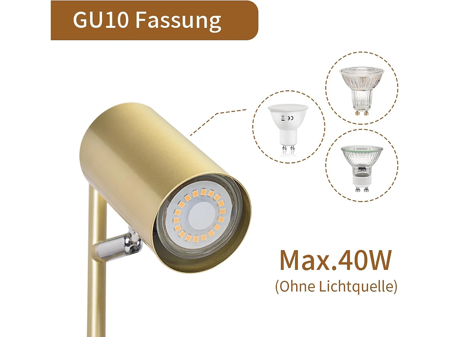 NETTLIFE lampe de chevet lampe de table de salon or pivotante 350° GU10 or en métal bureau