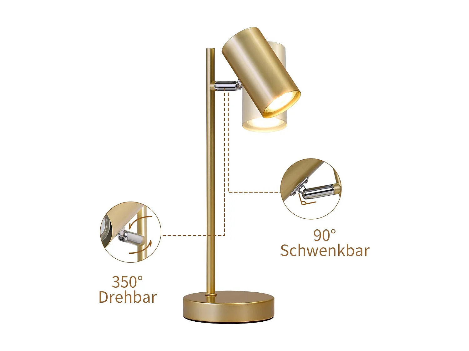 Nachttischlampe Wohnzimmer Tischlampe Gold Schwenkbar 350° Gu10 Gold Metall Schreibtischlampe
