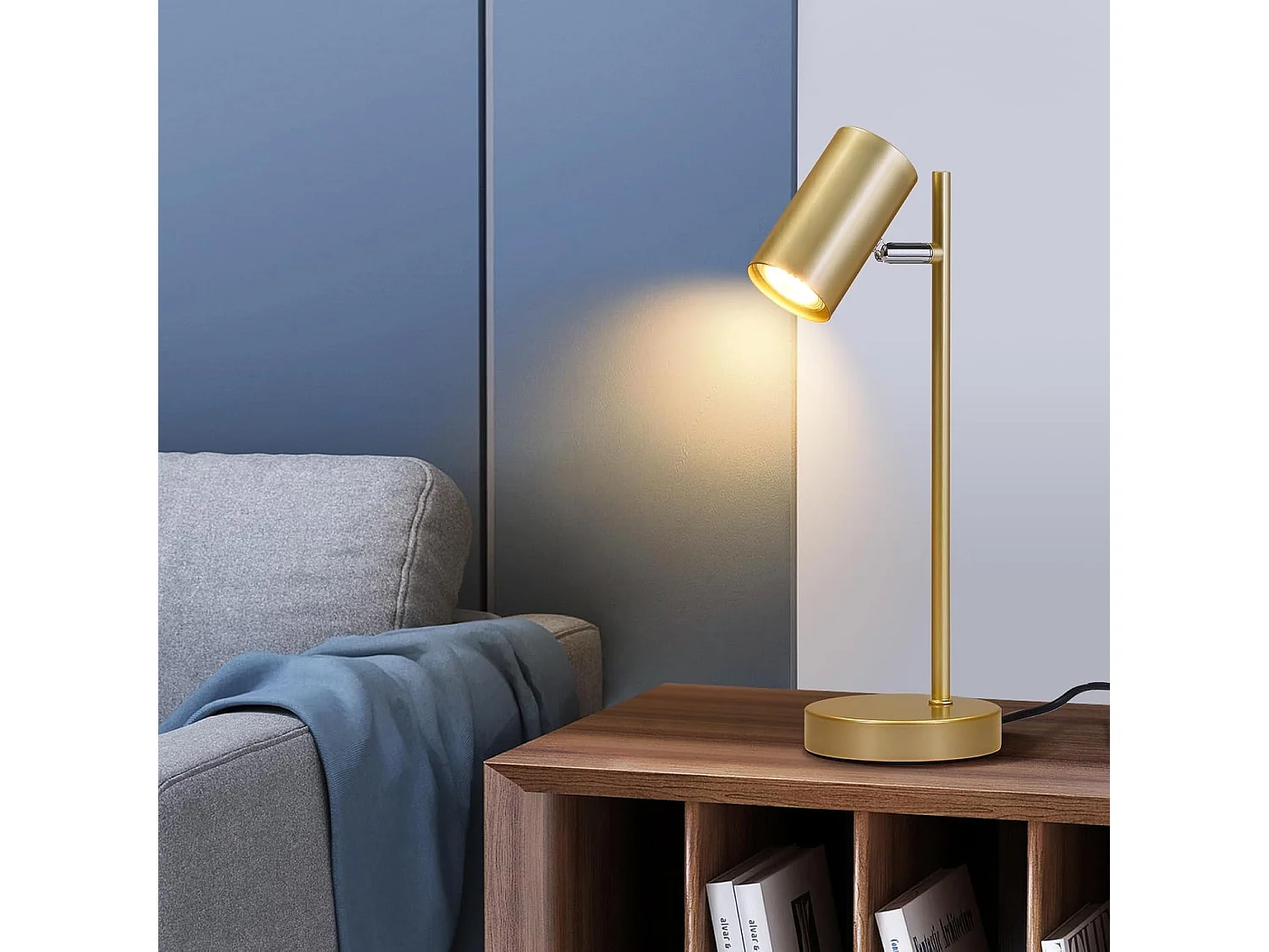 Nachttischlampe Wohnzimmer Tischlampe Gold Schwenkbar 350° Gu10 Gold Metall Schreibtischlampe