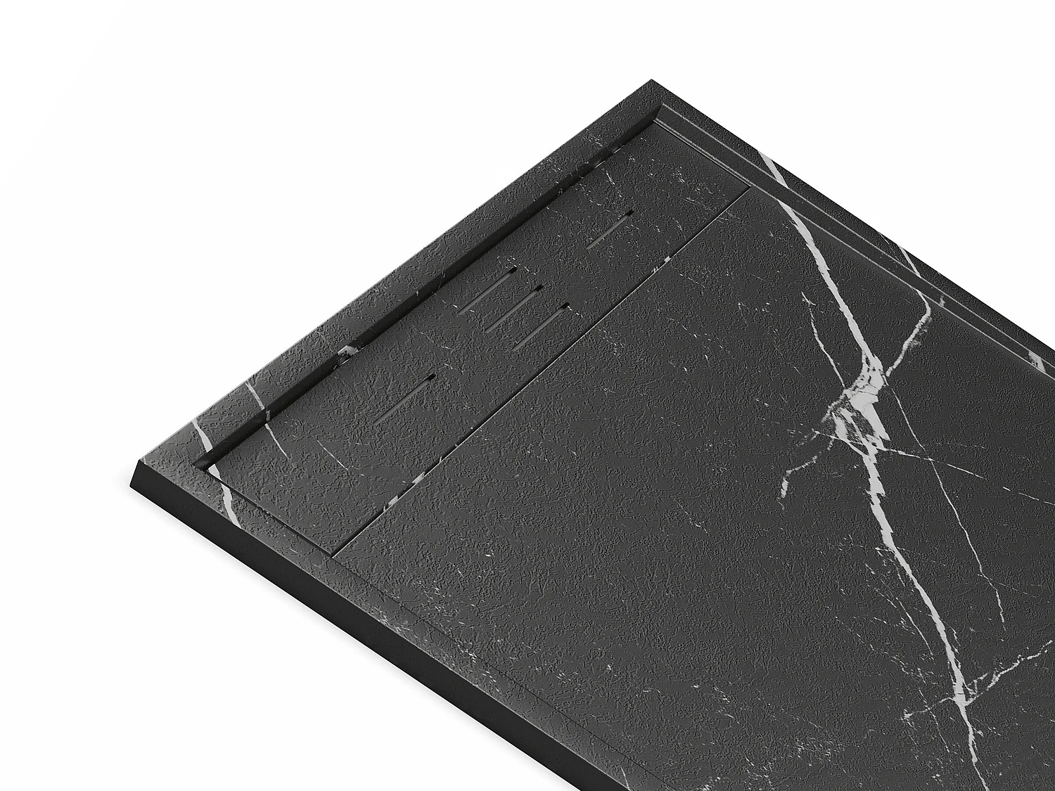Receveur de douche extra plat à poser ou à encastrer recoupable en résine SMC - Noir marbré - 120 x 90 cm - LYROSA