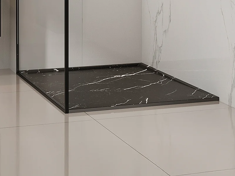 Receveur de douche extra plat à poser ou à encastrer recoupable en résine SMC - Noir marbré - 120 x 90 cm - LYROSA