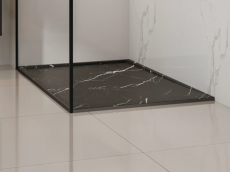 Base de chuveiro extraplana de pousar ou de embutir recortável em resina SMC, preto mármore, 140 x 90 cm - LYROSA