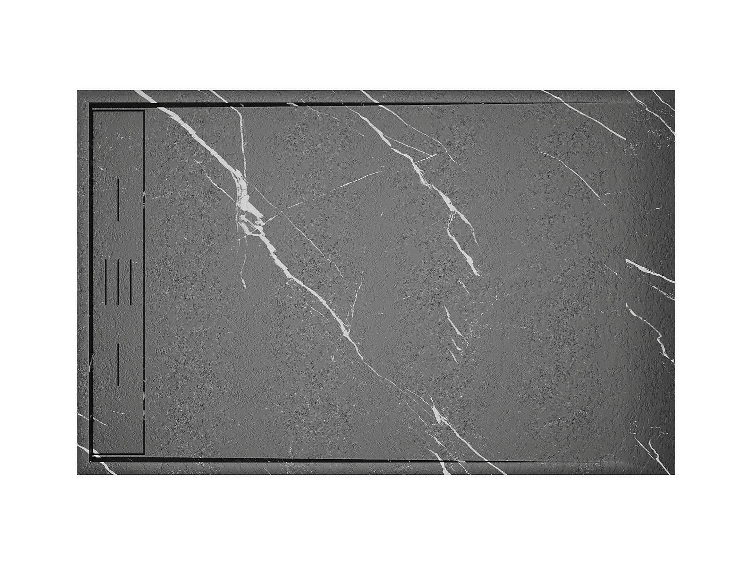 Extra platte opzet- of inbouwdouchebak, uitsnijdbaar, van SMC-hars - Zwart gemarmerd - 140 x 90 cm - LYROSA