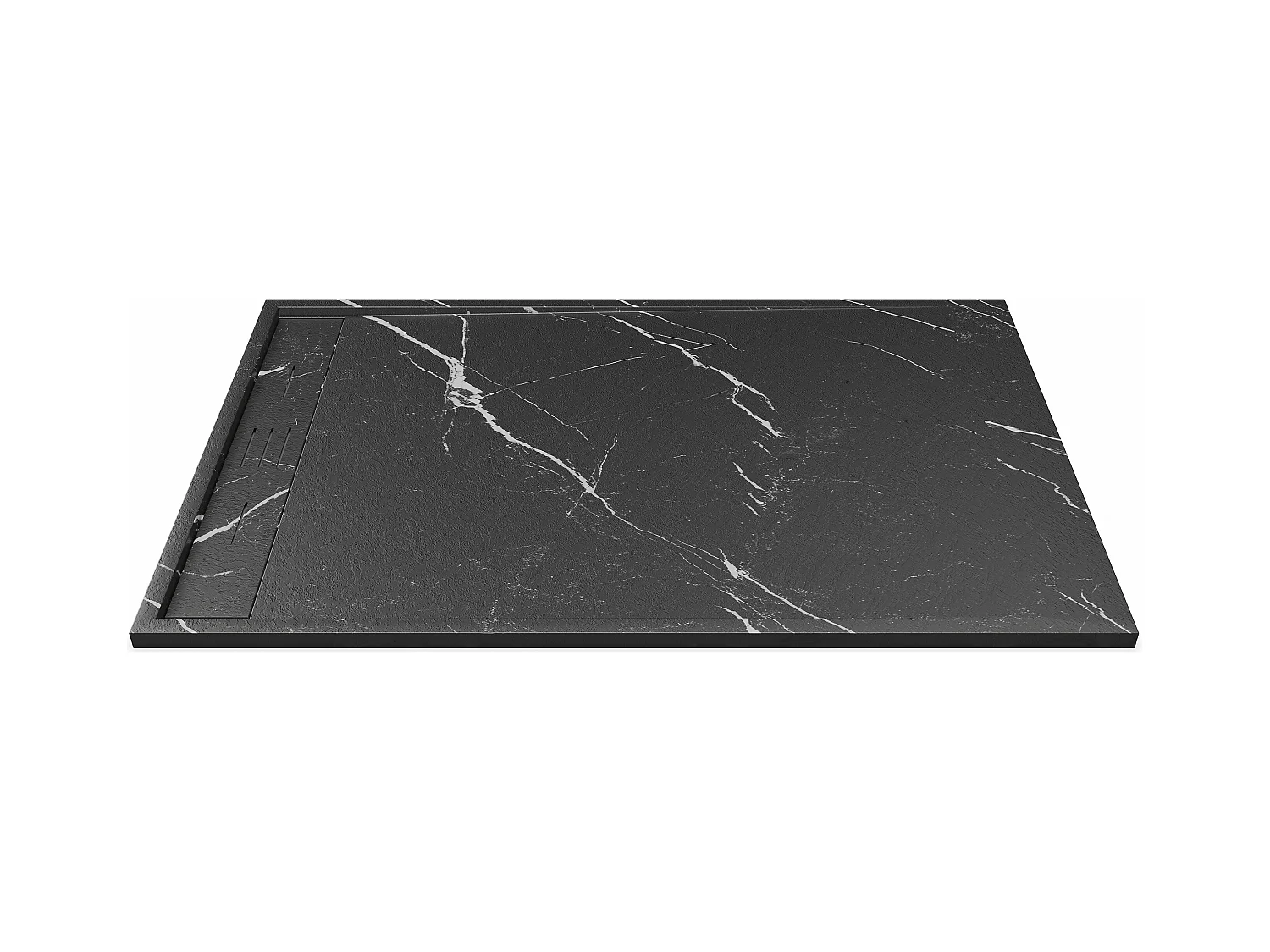 Plato de ducha extraplano de resina SMC, recortable para instalar sobre el suelo o encastrado - Negro marmolado - 140 x 90 cm - LYROSA