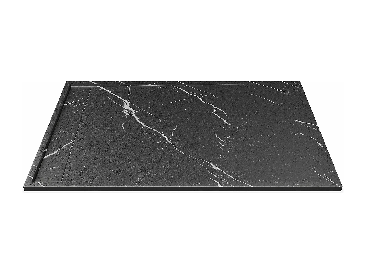 Receveur de douche extra plat à poser ou à encastrer recoupable en résine SMC - Noir marbré - 140 x 90 cm - LYROSA