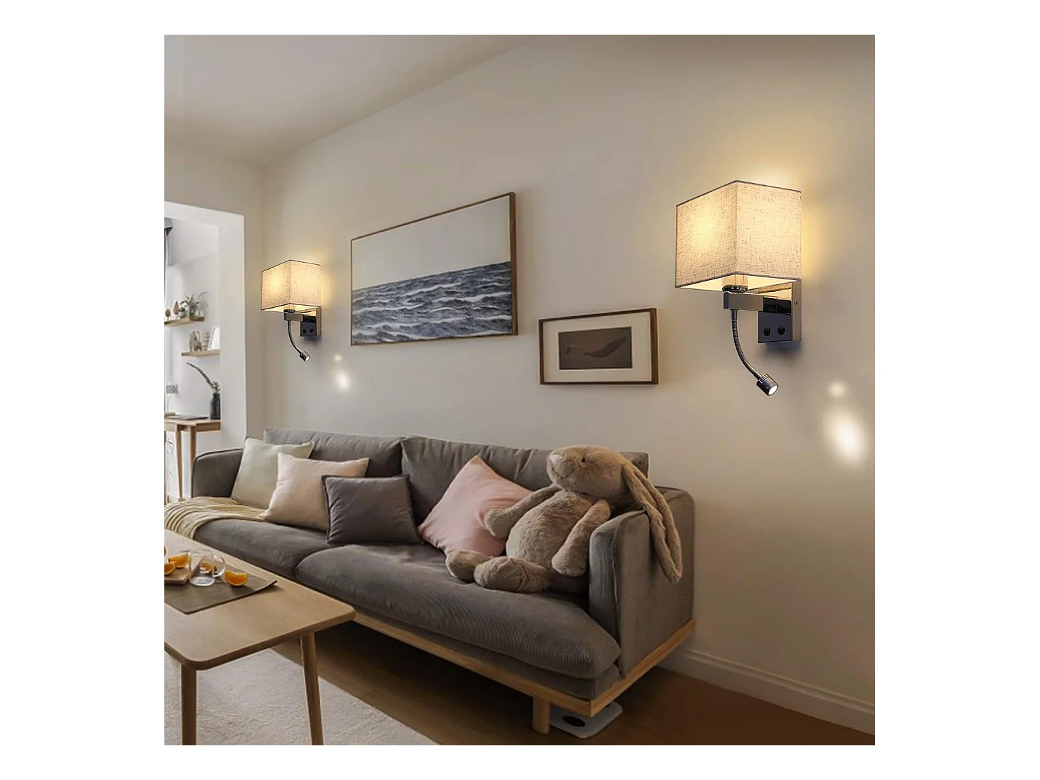 NETTLIFE lote de 2 lámparas murales LED para interiores, para habitación, aplique para salón, lámpara de cabecera, cama de tela con brazo de lectura flexible E27.