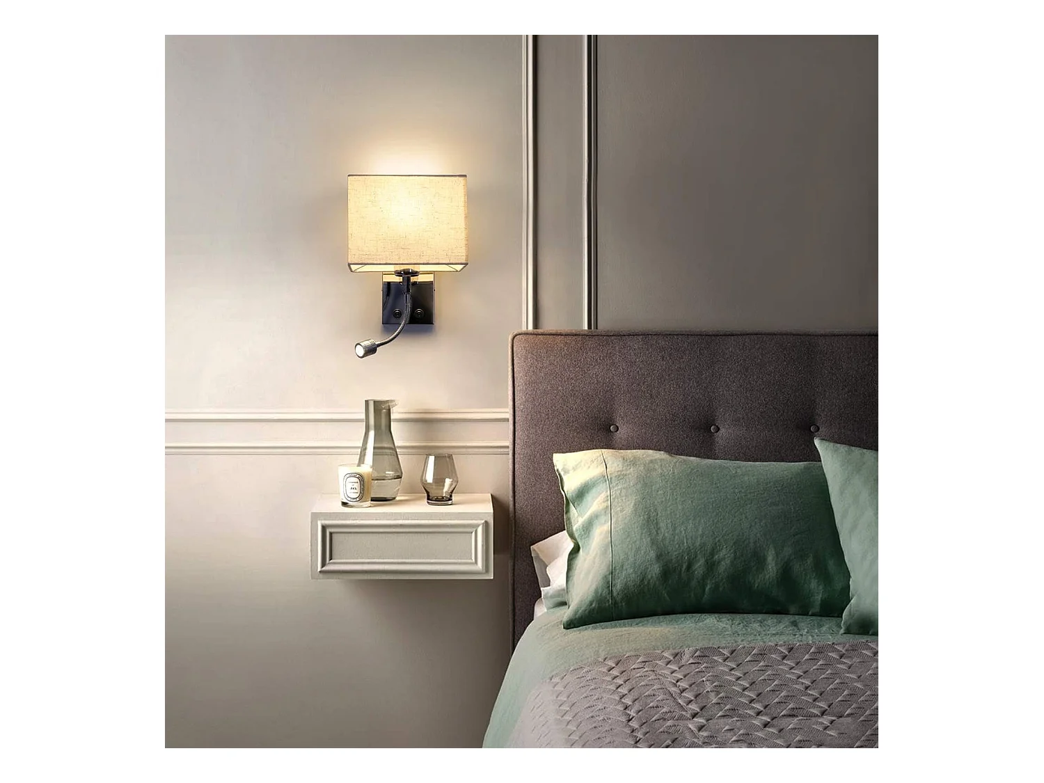 NETTLIFE lote de 2 lámparas murales LED para interiores, para habitación, aplique para salón, lámpara de cabecera, cama de tela con brazo de lectura flexible E27.