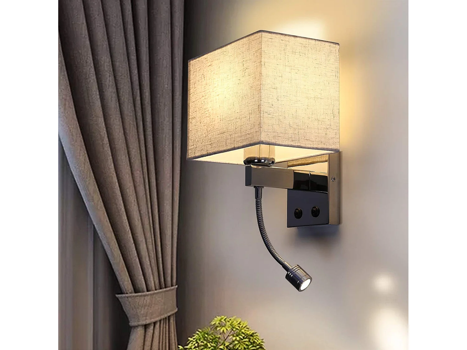 NETTLIFE lote de 2 lámparas murales LED para interiores, para habitación, aplique para salón, lámpara de cabecera, cama de tela con brazo de lectura flexible E27.