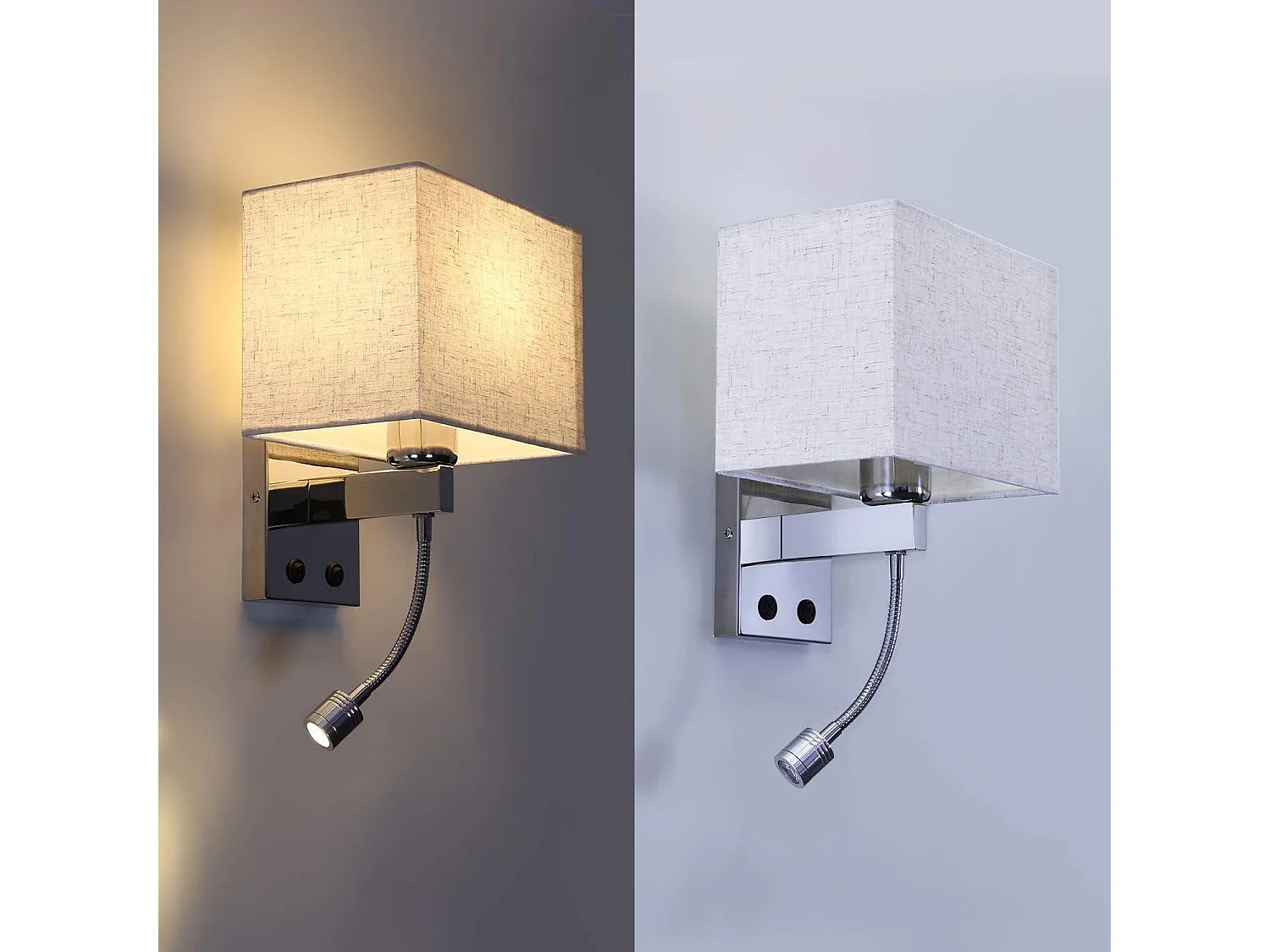 NETTLIFE lot de 2 lampes murales LED intérieur chambre applique salon lampe de lit lit tissu avec bras de lecture flexible E27