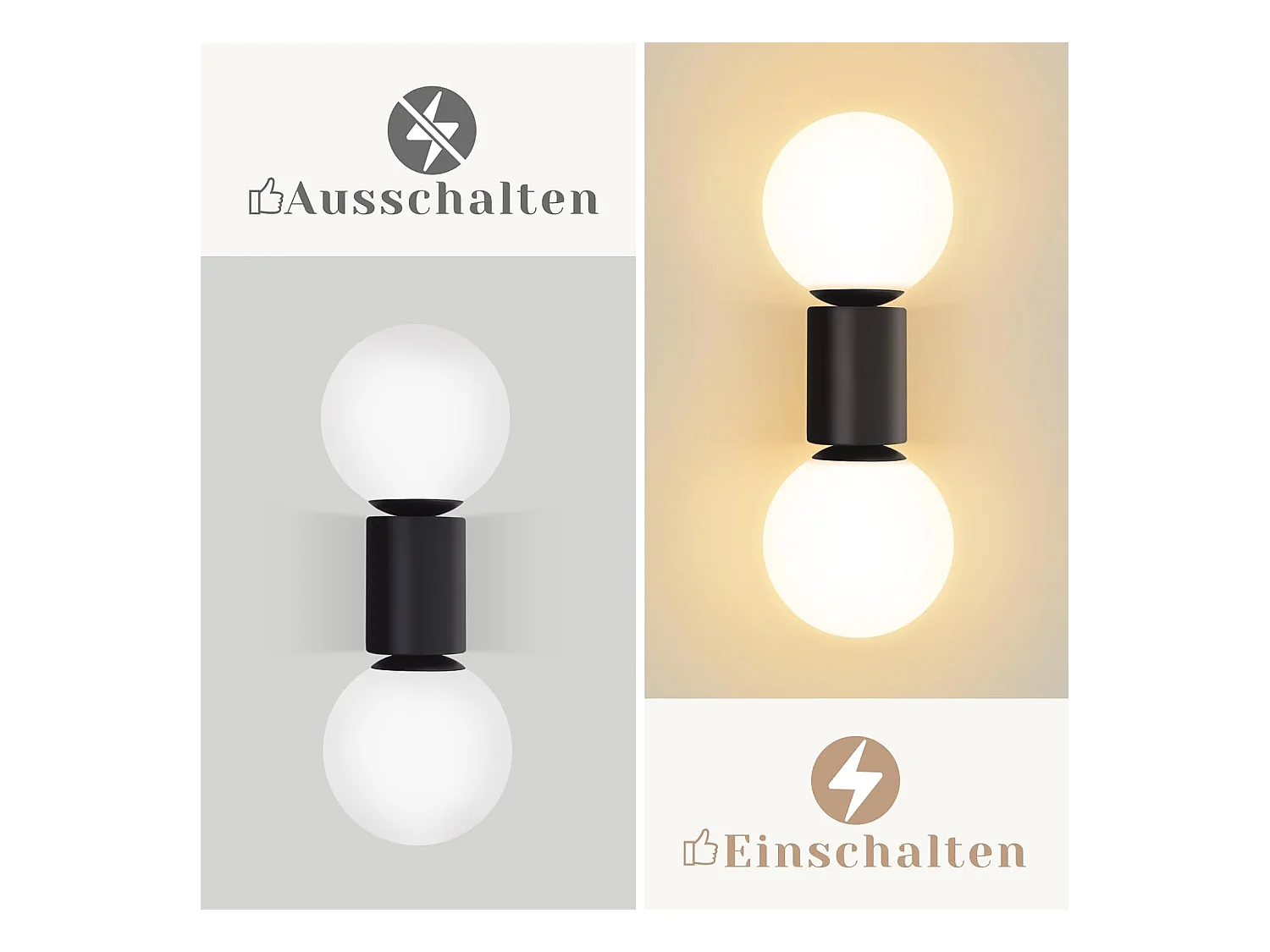 NETTLIFE Applique murale d'intérieur moderne en verre blanc noir 2 ampoules max 25W G9 (sans ampoule)