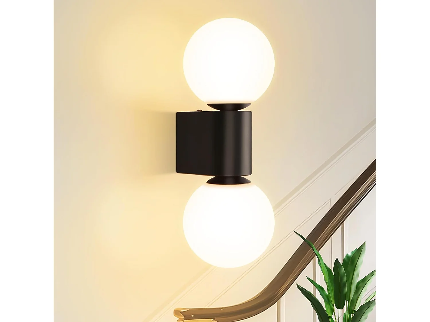 NETTLIFE Applique murale d'intérieur moderne en verre blanc noir 2 ampoules max 25W G9 (sans ampoule)