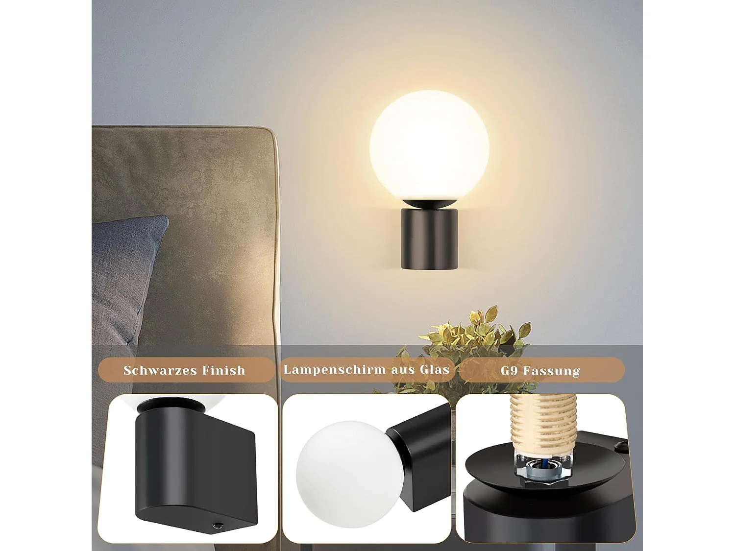 NETTLIFE Wandapplikatie moderne salonwandapplikatie binnenkant zwart-wit met G9 -Max -flesje.