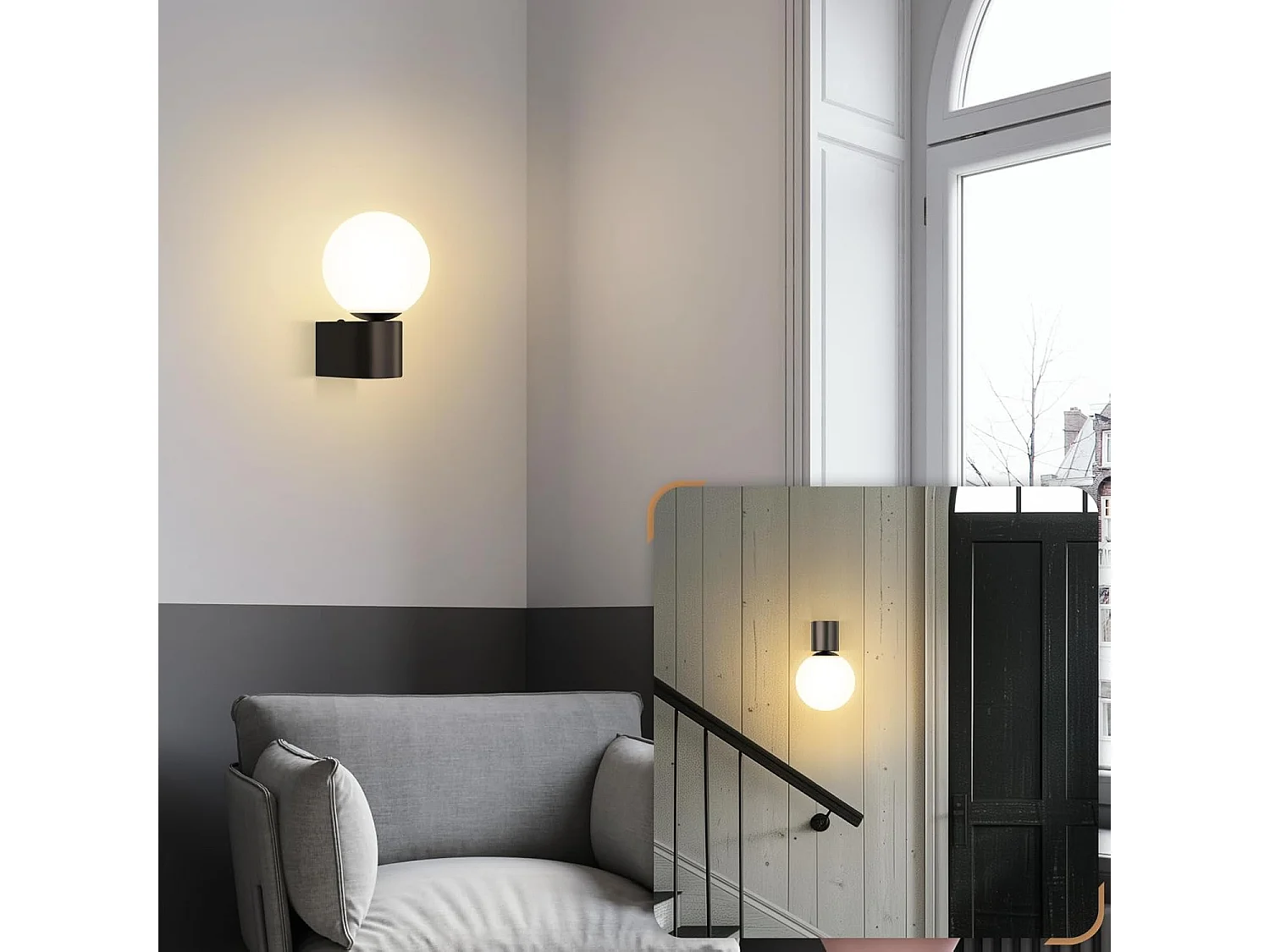 NETTLIFE Applique murale salon moderne applique intérieur noir blanc avec douille G9 Max.