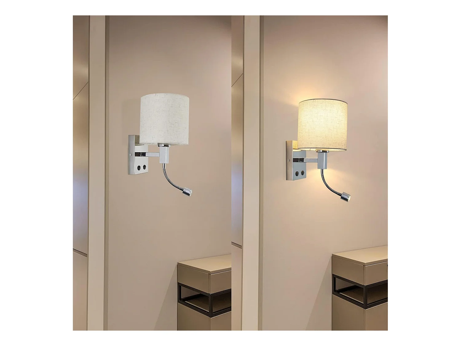 NETTLIFE LED-Wandleuchte mit Schalter, Innnenraum-Wandlampe, Leselampe, Stoffschirm, verstellbare Bettlampe