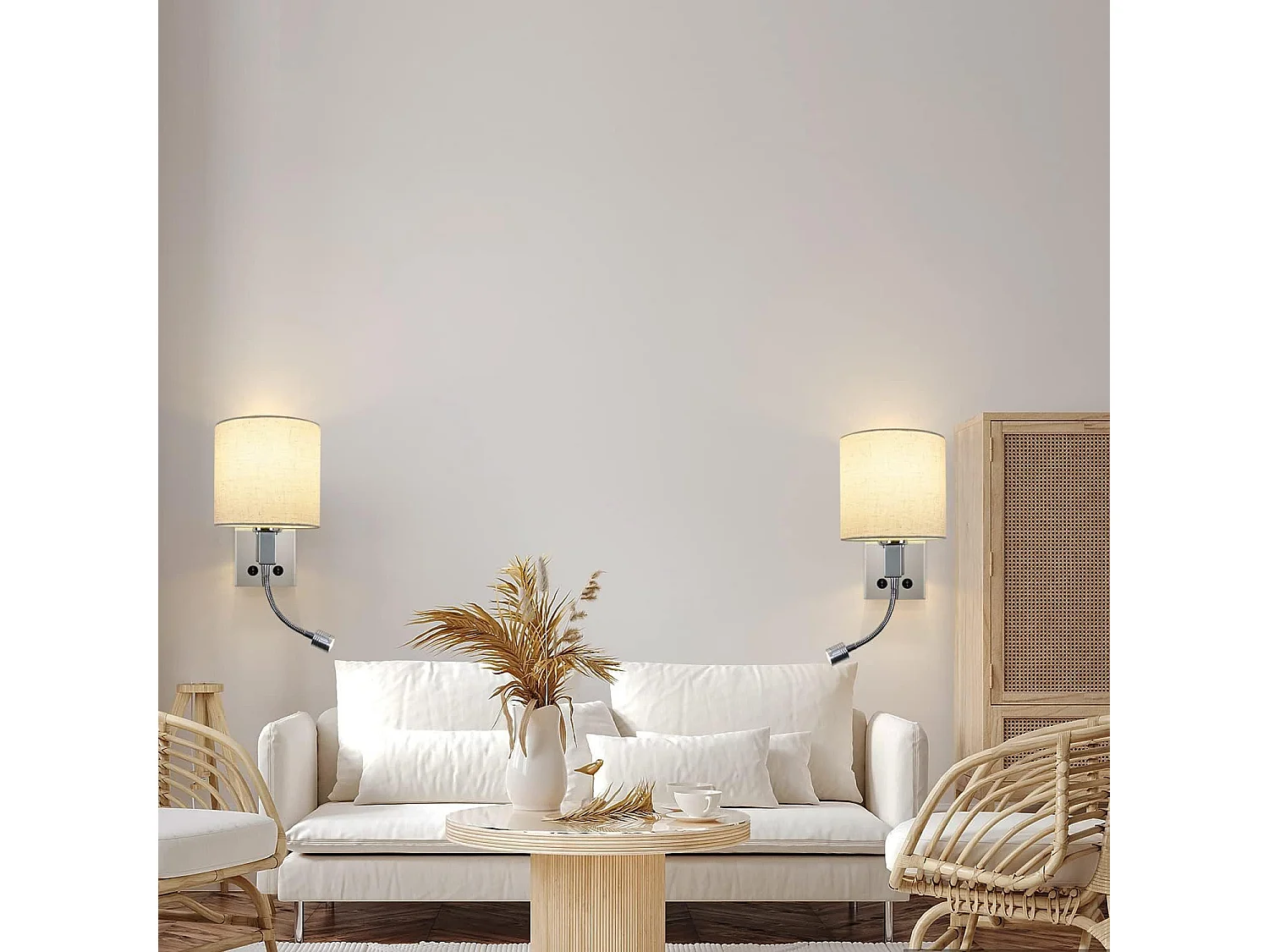 NETTLIFE LED - Wandapparaat met schakelaar, binnenwandapparaat, leeslamp, stofkap, draaibare bedlamp.