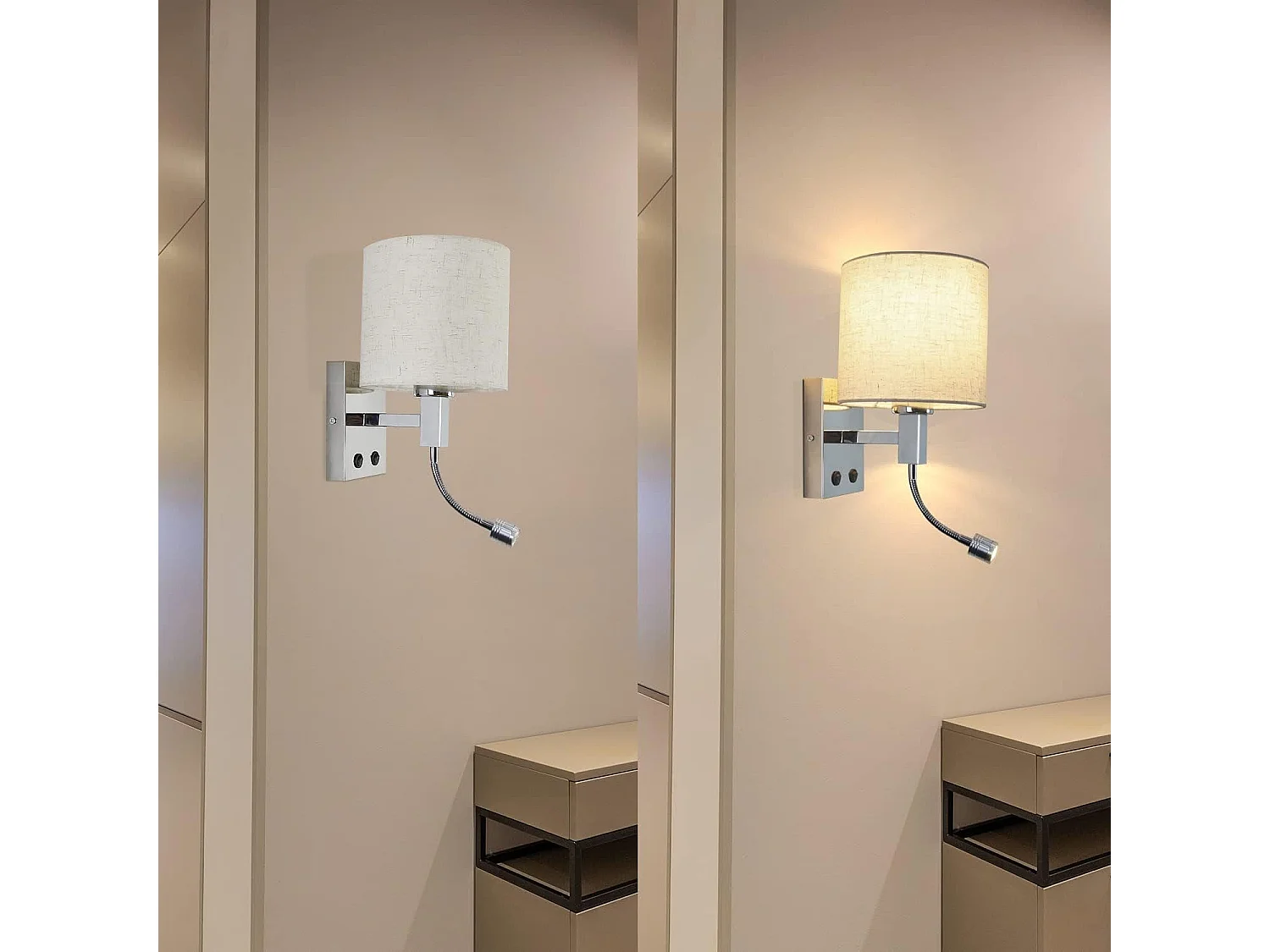 NETTLIFE LED - Wandapparaat met schakelaar, binnenwandapparaat, leeslamp, stofkap, draaibare bedlamp.