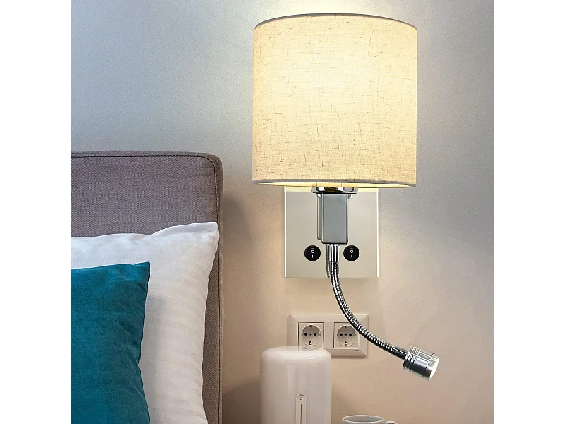 NETTLIFE LED - Wandapparaat met schakelaar, binnenwandapparaat, leeslamp, stofkap, draaibare bedlamp.