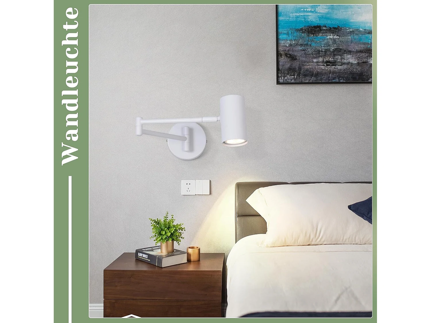 NETTLIFE Aplicación mural interior GU10 - lámpara de pared para dormitorio, moderno spotlight blanco sin bombilla.