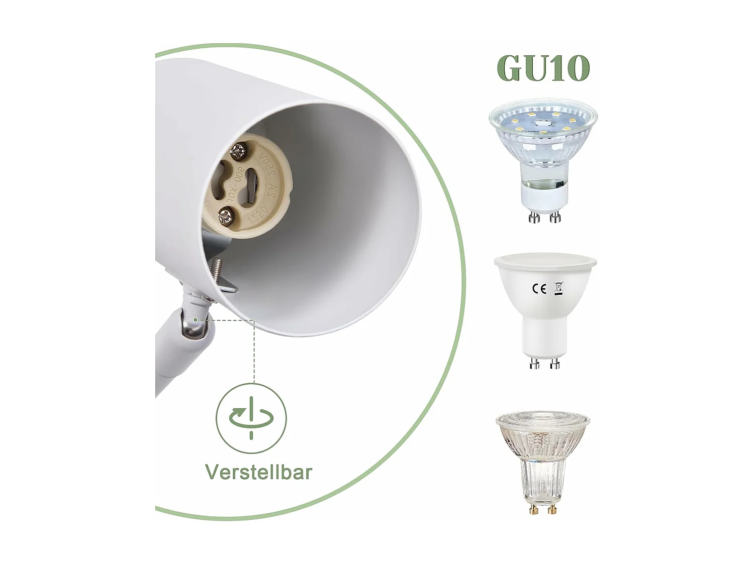 NETTLIFE Aplicación mural interior GU10 - lámpara de pared para dormitorio, moderno spotlight blanco sin bombilla.