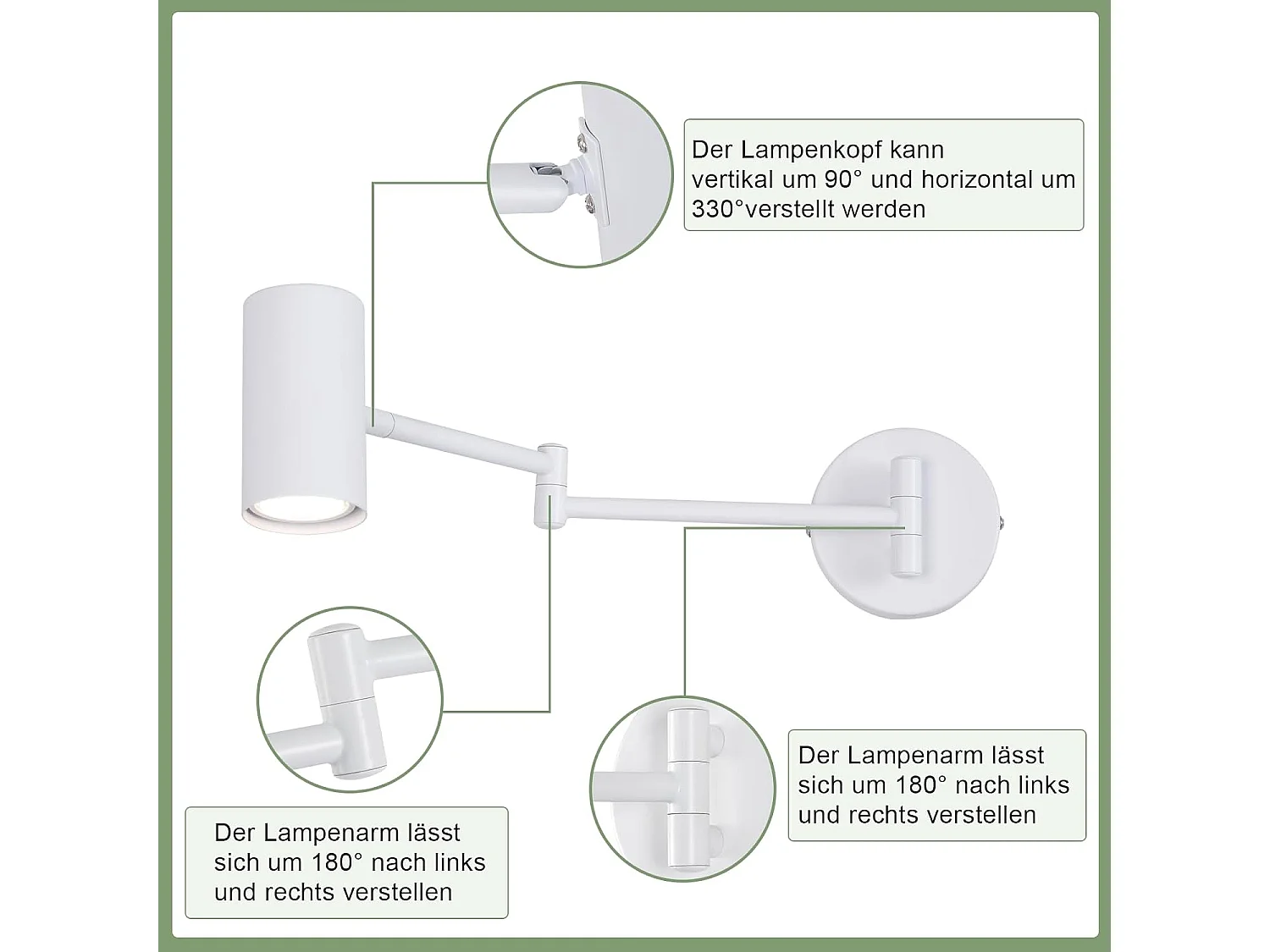 NETTLIFE Applique murale d'intérieur GU10 - lampe de chambre à coucher spot mural appliques murales moderne blanc sans ampoule