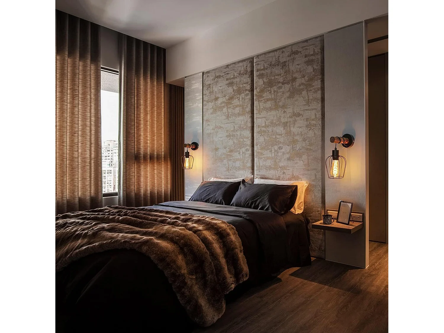 NETTLIFE Vintage Retro Holz Innen Wandleuchte mit Schalter Industrie Design E27 Schwarz Wandstrahler mit Metall