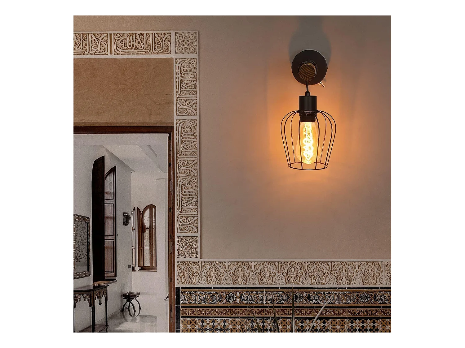 NETTLIFE Vintage Retro Holz Innen Wandleuchte mit Schalter Industrie Design E27 Schwarz Wandstrahler mit Metall