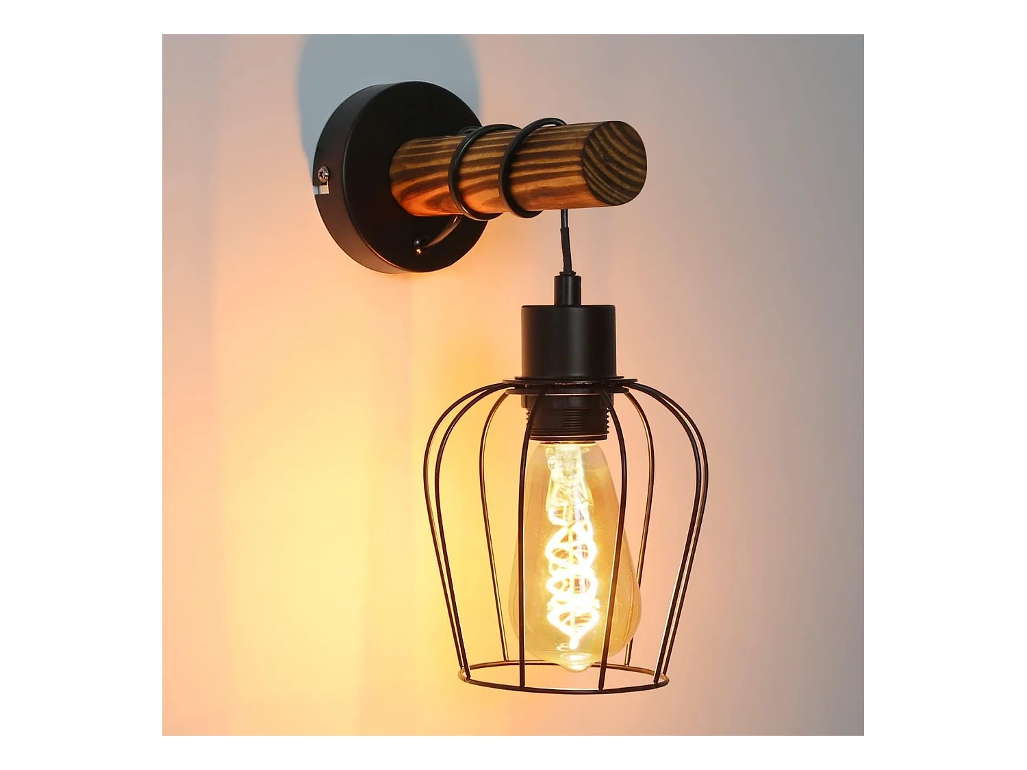 NETTLIFE applique murale intérieur bois vintage rétro avec interrupteur design industriel E27 spot mural noir avec métal