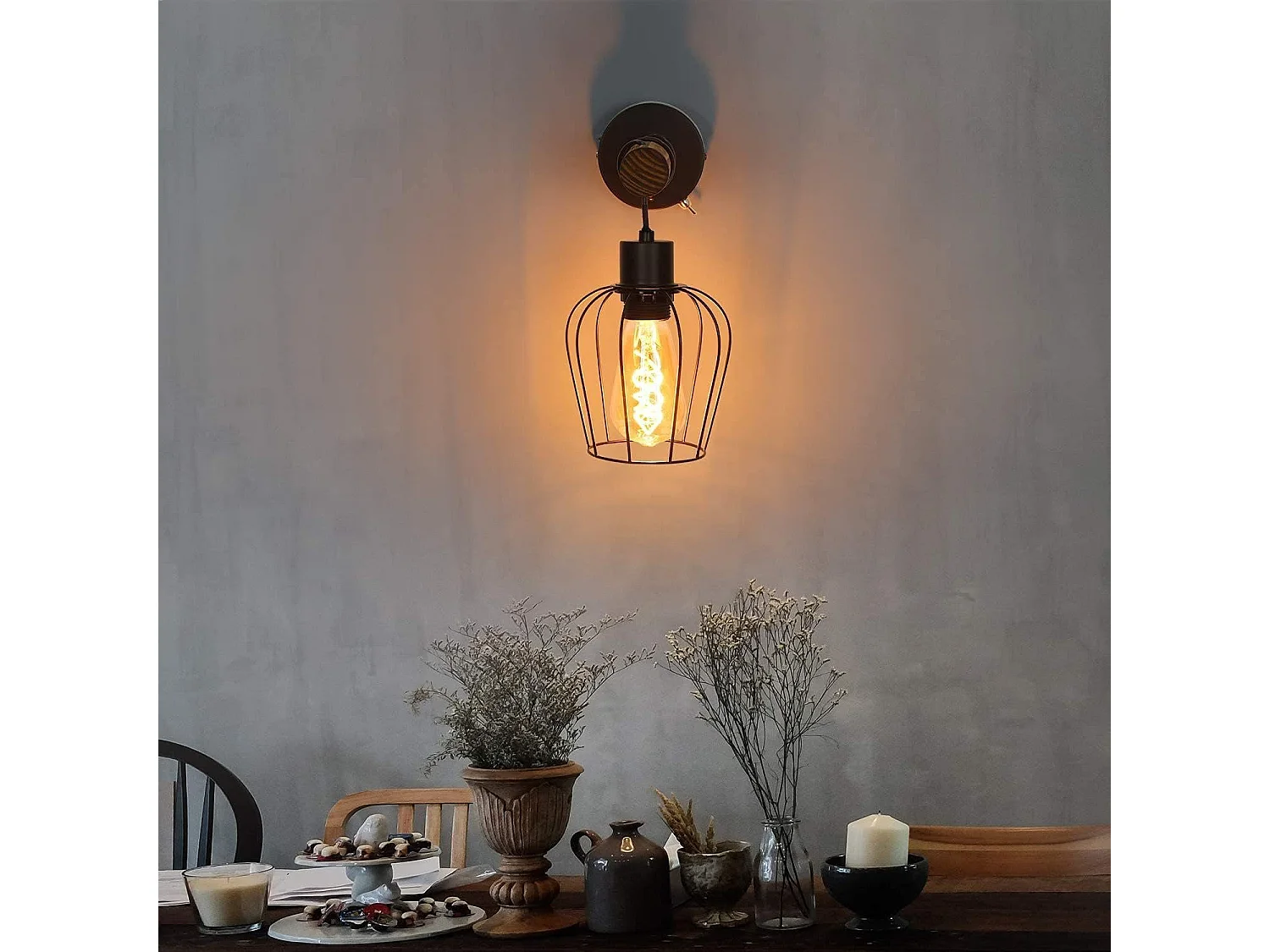 NETTLIFE applique murale intérieur bois vintage rétro avec interrupteur design industriel E27 spot mural noir avec métal