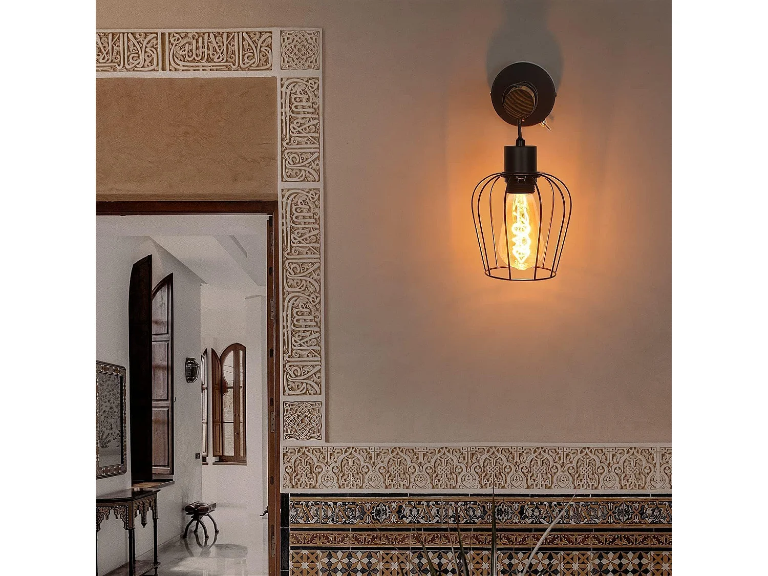 NETTLIFE Interieurwandbeplating hout vintage retro met industriële ontwerp schakelaar, zwarte E27 -wandspots met metaal.