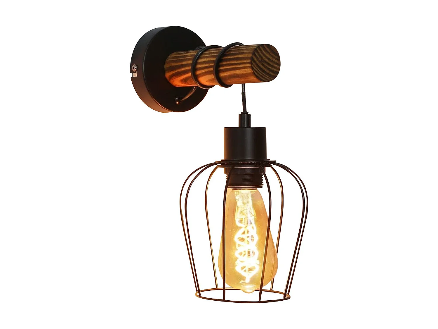 NETTLIFE Interieurwandbeplating hout vintage retro met industriële ontwerp schakelaar, zwarte E27 -wandspots met metaal.