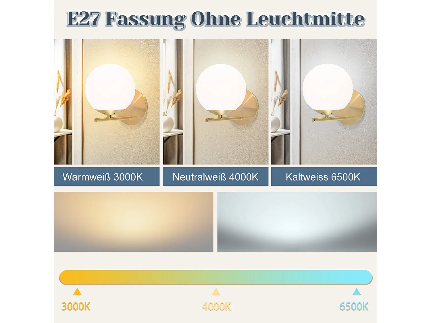 NETTLIFE Applique Murale Intérieur Chambre Couloir Lampe Boule de Verre Doré Vintage E27 Lampe de Chevet en Métal