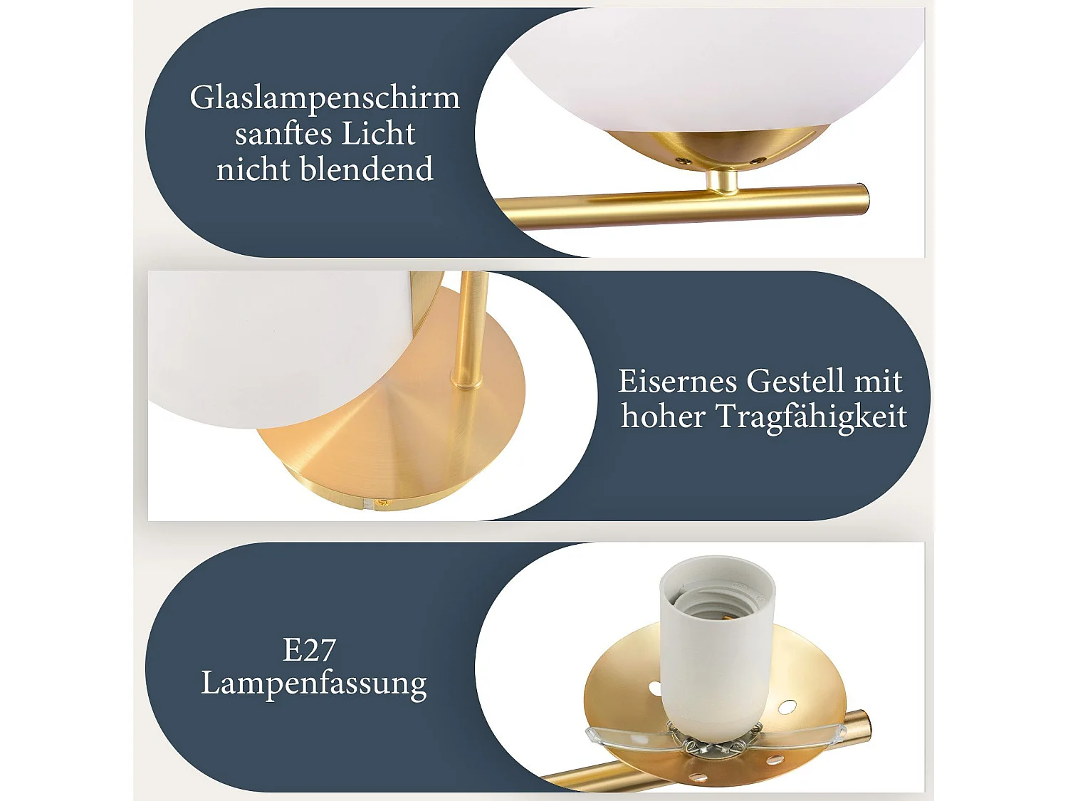 NETTLIFE Applique Murale Intérieur Chambre Couloir Lampe Boule de Verre Doré Vintage E27 Lampe de Chevet en Métal