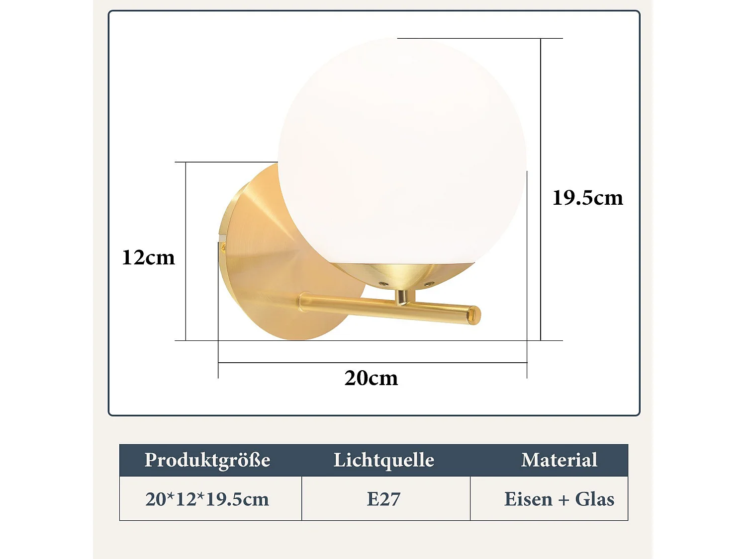 NETTLIFE Applique Murale Intérieur Chambre Couloir Lampe Boule de Verre Doré Vintage E27 Lampe de Chevet en Métal