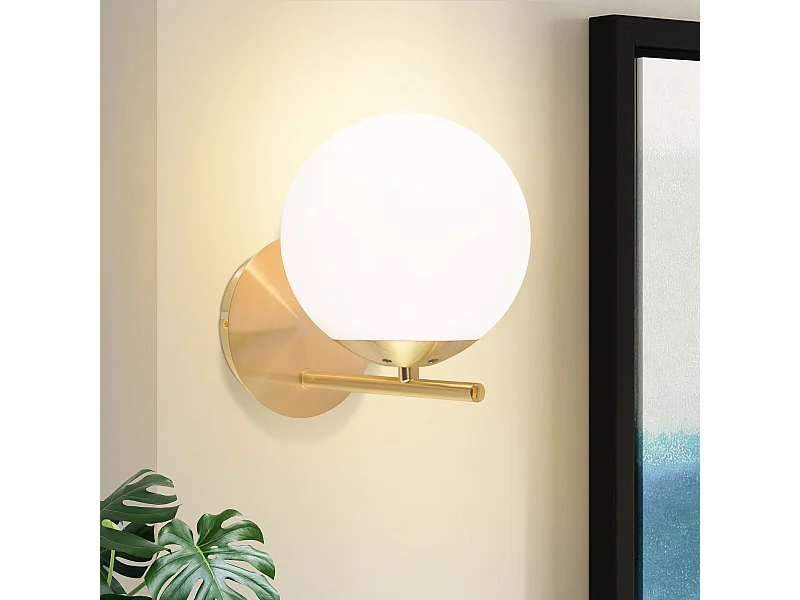 NETTLIFE Wandapparaat voor Binnenverlichting, Kamer, Gang, Goudkleurige Vintage - Glazen Bol - E27, Metalen Nachtlamp